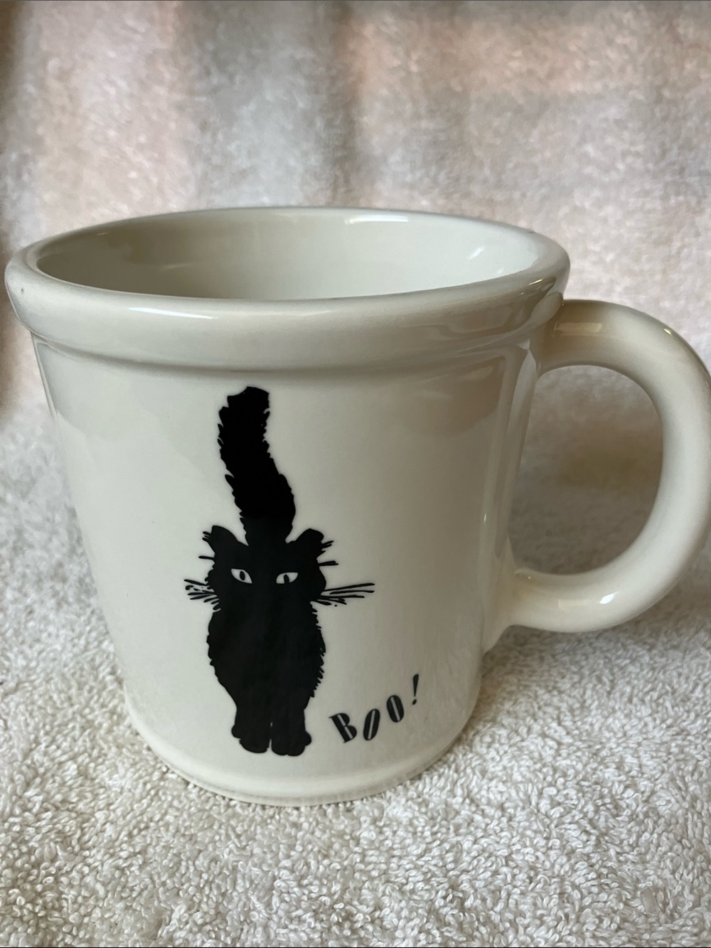 Magenta White Ceramic Cat Mug with Black Cat Silhouette Oversized Halloween